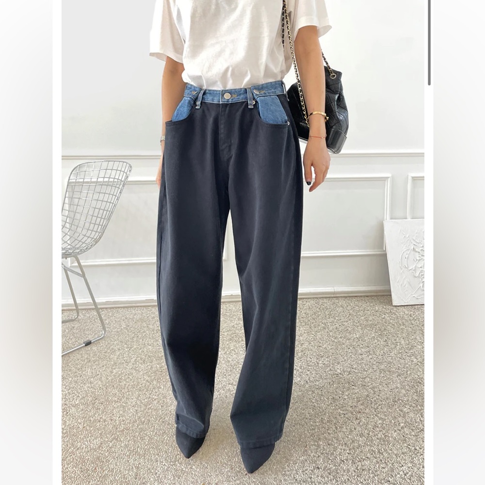 Brand new w/ tags Frankie Shop Hayla Contrast Blue black denim jeans pants XS/S